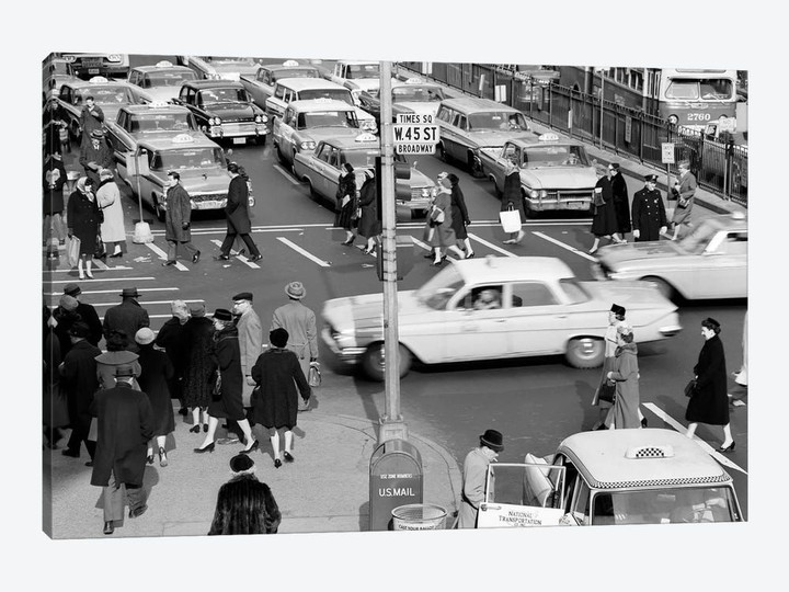 1960s Busy Intersection Cars Traffic Pedestrians Times Square Broadway And West 45Th Street New York City USA