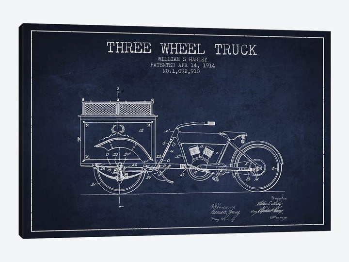 William S. Harley Three Wheel Truck Patent Sketch (Navy Blue)