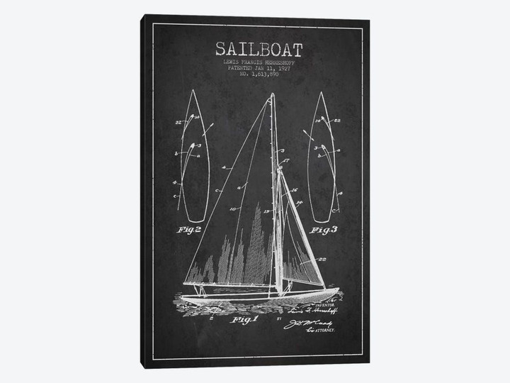 Sailboat Charcoal Patent Blueprint