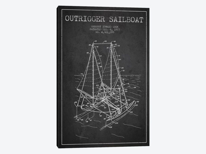 Outrigger Sailboat Charcoal Patent Blueprint