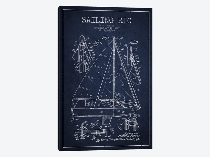 Sailboat Navy Blue Patent Blueprint
