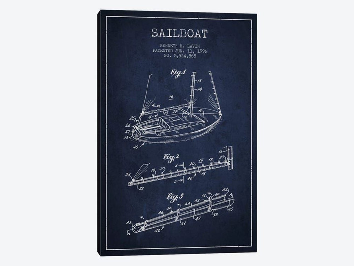 Sailboat 4 Navy Blue Patent Blueprint