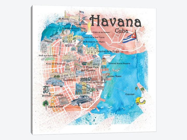 Havana Cuba Illustrated Map
