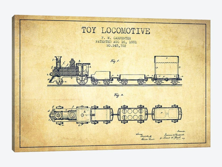 F.W. Carpenter Toy Locomotive Patent Sketch (Vintage)