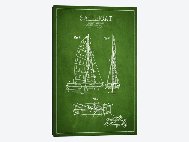 Sailboat Green Patent Blueprint