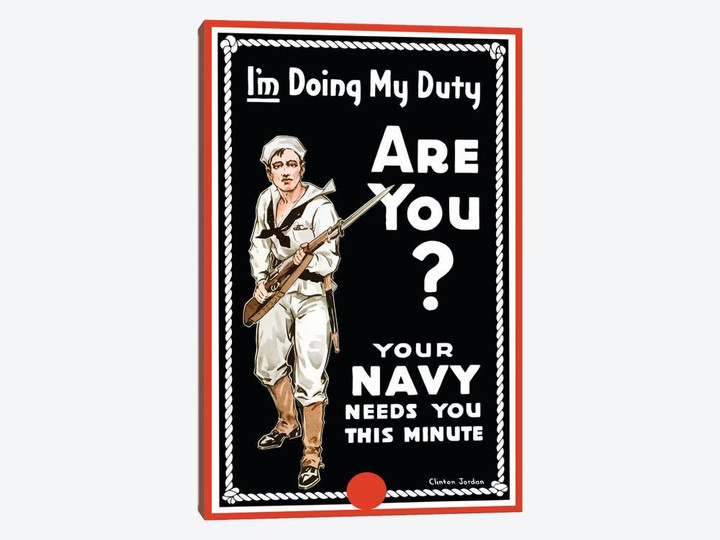 Vintage WWI Poster Of A Sailor Holding A Bayonet Fitted Rifle