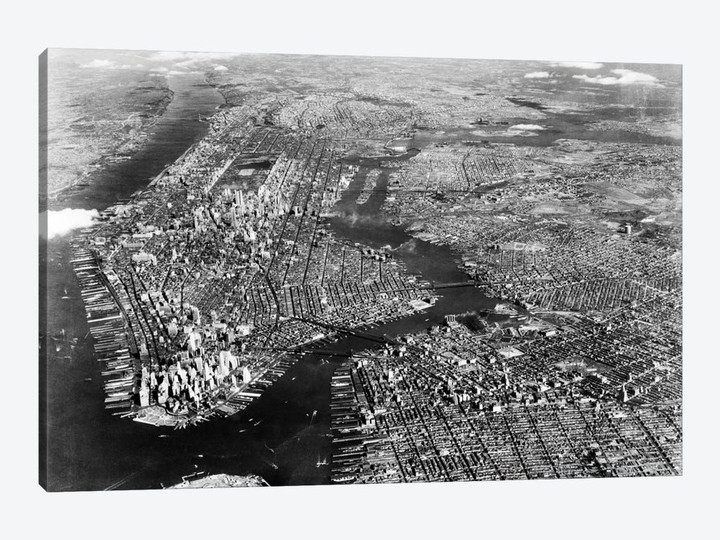 1930s-1940s Aerial View New York City Brooklyn Bronx Queens And Manhattan Island The Hudson And East Rivers
