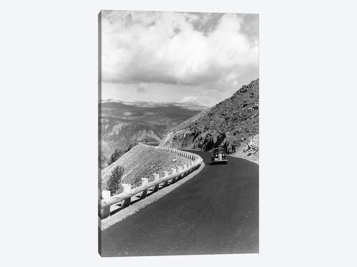 1940s Automobile On Hillside Road Near Yellowstone National Park 11000 Feet Elevation Red Lodge Cooke City Montana USA
