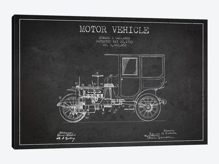 Edward B. Gallaher Motor Vehicle Patent Sketch (Charcoal)