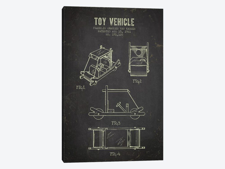 Franklin Van Karsen Flintstone Toy Car Patent Sketch (Charcoal)