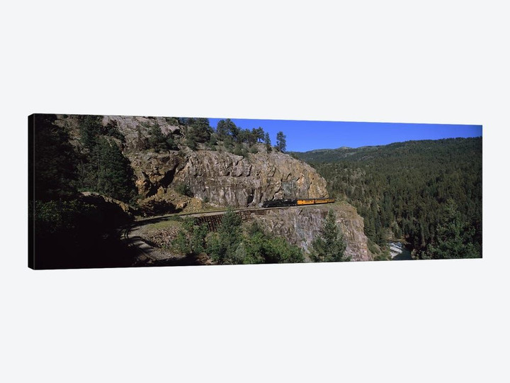 Train Traversing The "Highline" Above Animas Canyon, Durango And Silverton Narrow Gauge Railroad, Silverton, Colorado, USA