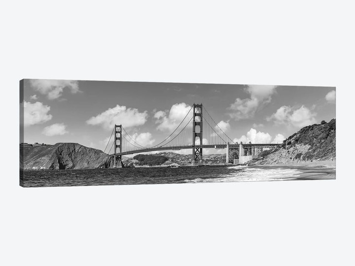 Golden Gate Bridge Baker Beach Panoramic View | Monochrome