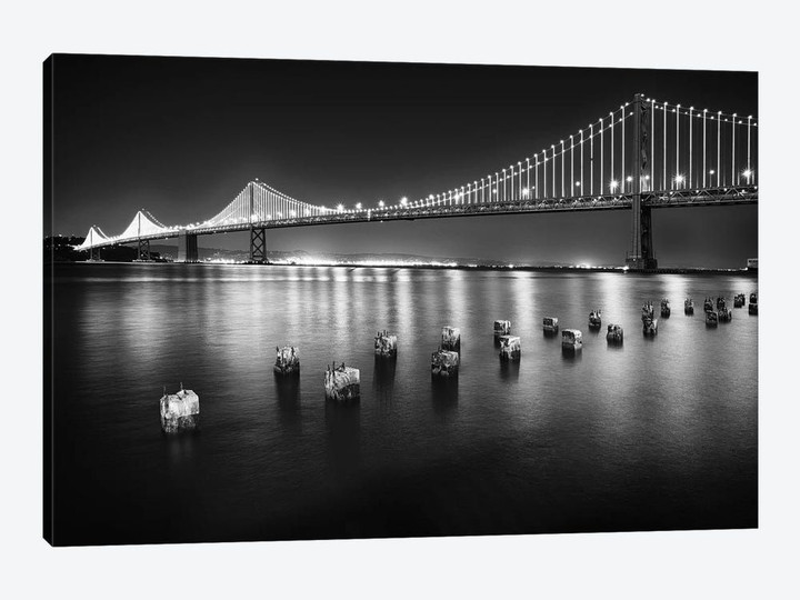 Bay Bridge Western Section At Night, San Francisco