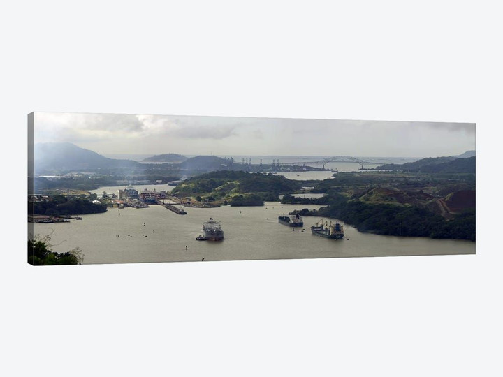 Aerial View Of The Panama Canal Featuring The Miraflores Locks And Bridge Of Americas