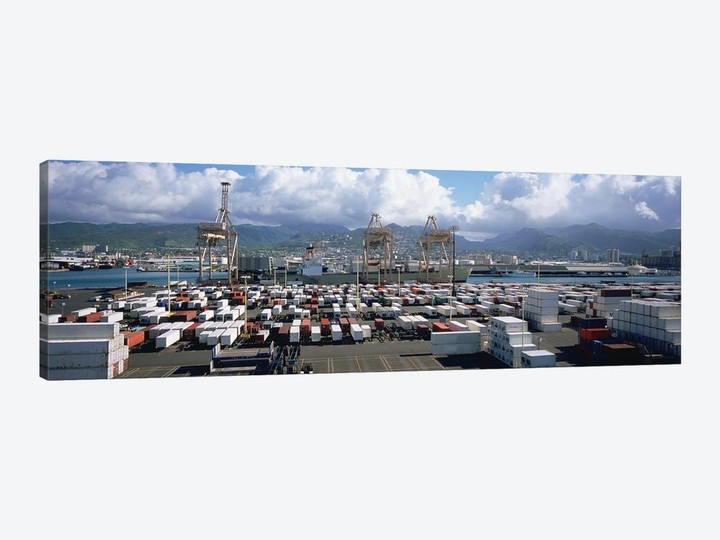 Containers And Cranes At A Harbor, Honolulu Harbor, Hawaii, USA