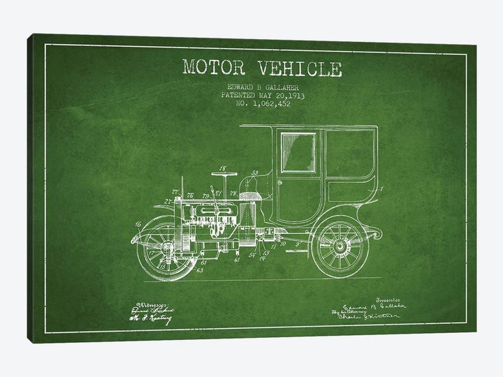 Edward B. Gallaher Motor Vehicle Patent Sketch (Green)