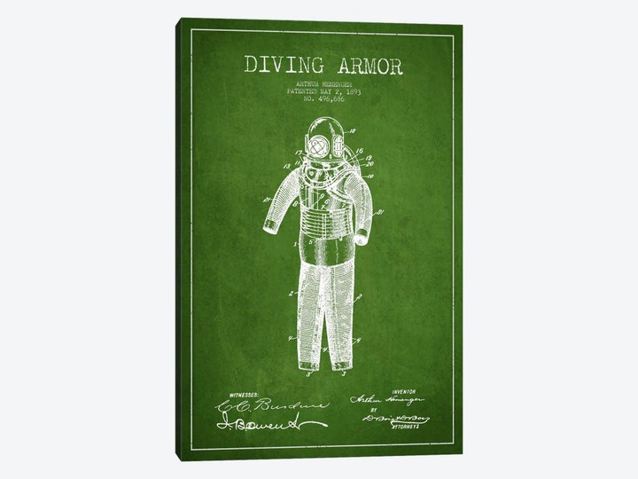 Diving Suit Green Patent Blueprint