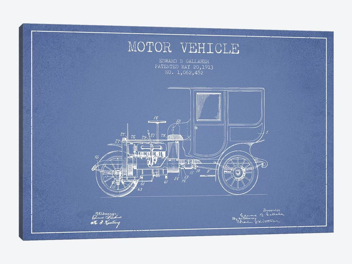 Edward B. Gallaher Motor Vehicle Patent Sketch (Light Blue)