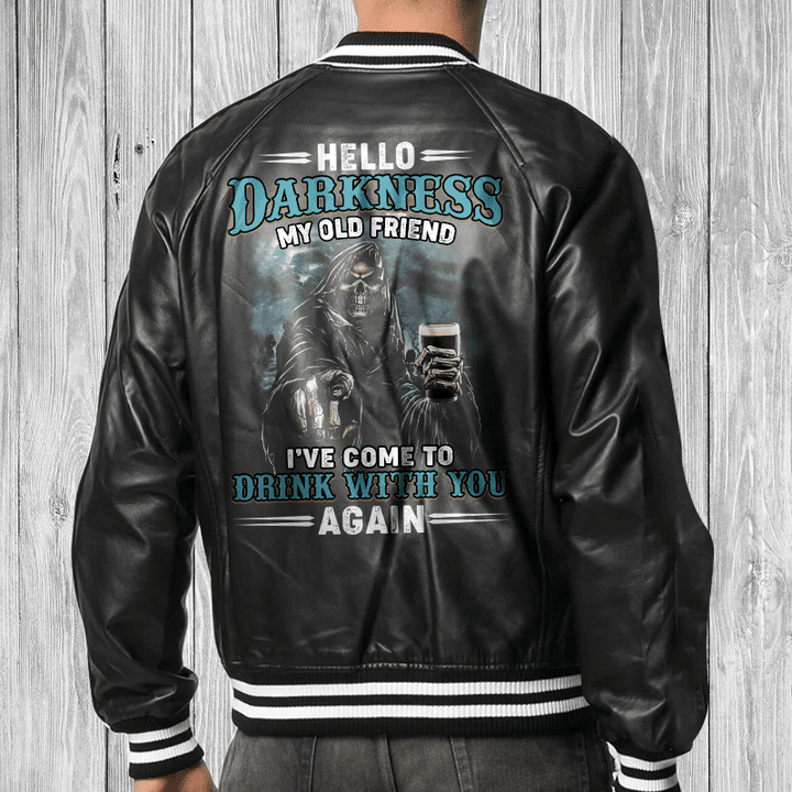 Hello Darkness Black Bomber Leather Jacket