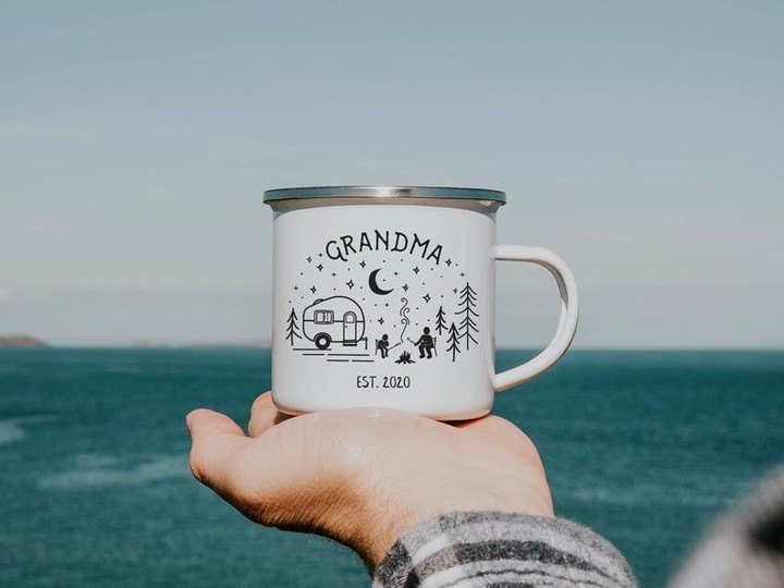 Pregnancy Announcement Grandparents Camping Mug Baby Reveal Enamel Mug Camping Gifts For Grandparents Personalised Adventure Mug