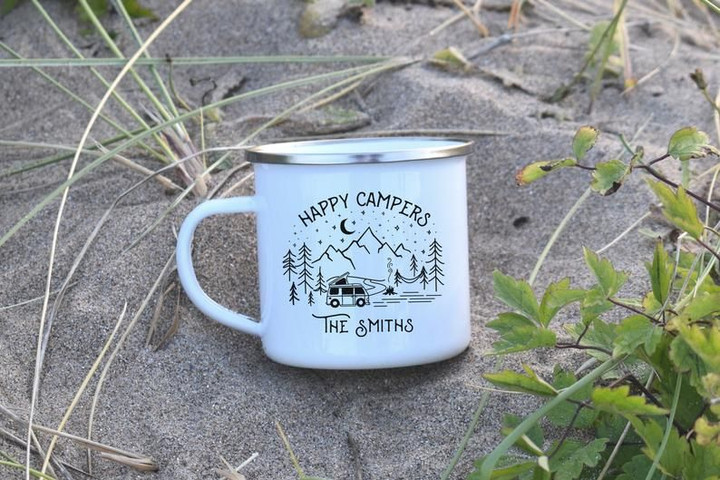 Happy Camper Camping Mug Enamel Mug Van Life Gifts For Campers RV Accessories Campervan Camping Family Gift RV Mug Gift
