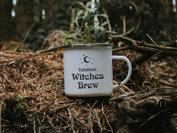 Personalised Witches Brew Mug Halloween Gift Mug Enamel Mug Witches Mug Coffee Cup Camping Mug Custom Fall Gift