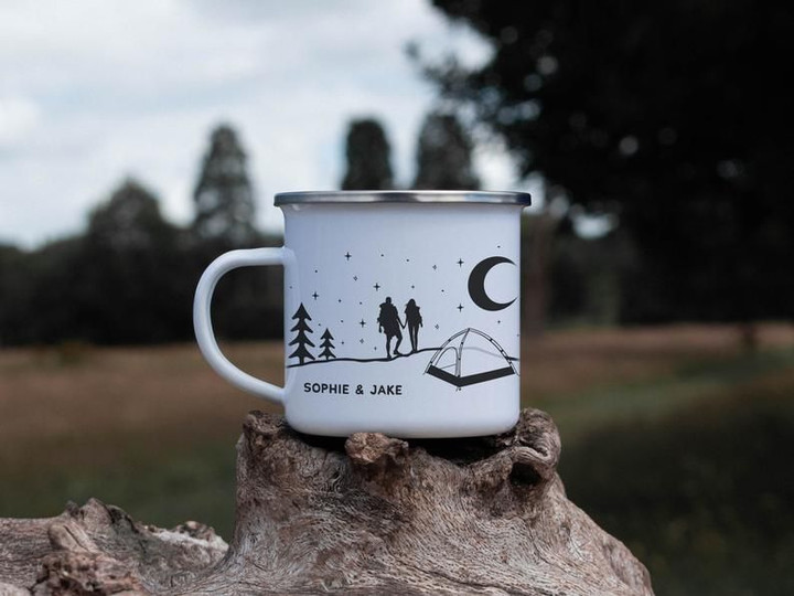 Personalised Hiking Mug Camping Gift For Couples Campfire Mug Engagement Mountain Wedding Mug RV Accessories Camp Mug