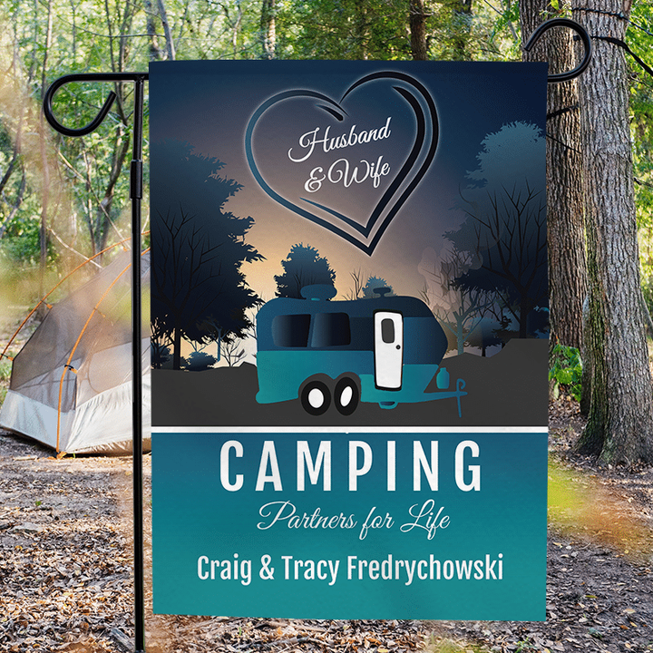 Personalized RV Camping Flag Husband and Wife Camping Partners For Life