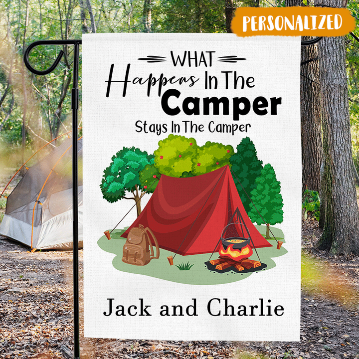 What Happens In The Camper Stays In The Camper - Camping Flag