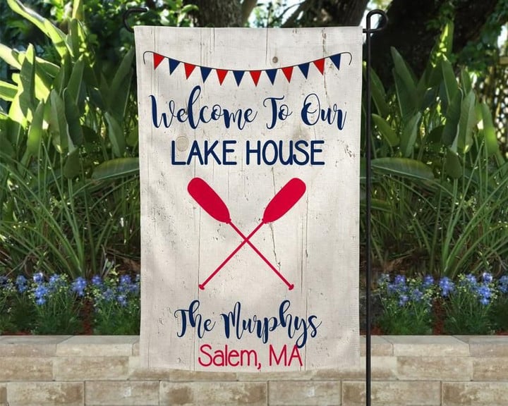 Lake House Yard Flag, Red White and Blue Lake House Sign