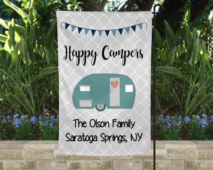 Happy Campers Campsite Flag Personalized, Family Campsite Flag