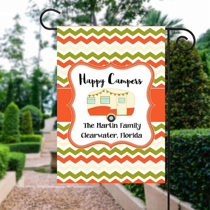 Happy Camper Campsite Flag Personalized, Welcome Campsite Flag