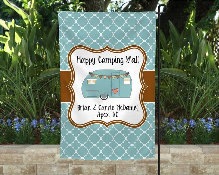 Happy Camping Y'all Flag, Personalized Campsite Flag