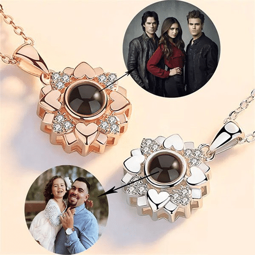 Personalized Sun Flower Photo Necklace