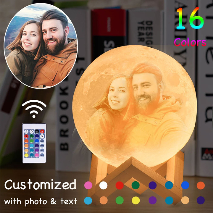 Best Gift For Aniversary - Personalized Photo and Text Moon Lamp