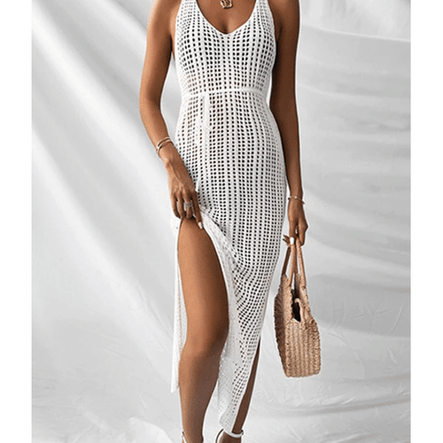 Boho-Chic Style Crochet Tunic Knitted Kaftan Sexy Backless Vestidos Hollow Out Robe Long Beachwear Cover-ups