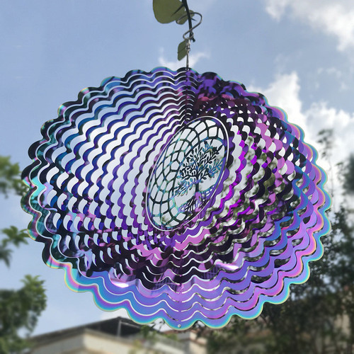 3D Wave Wind Chimes Spinner Bell Tree Of Life Pendant