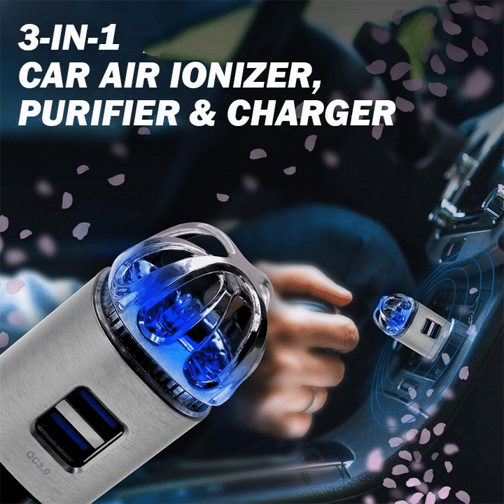 3-in-1 Car Air Ionizer, Purifier & Charger