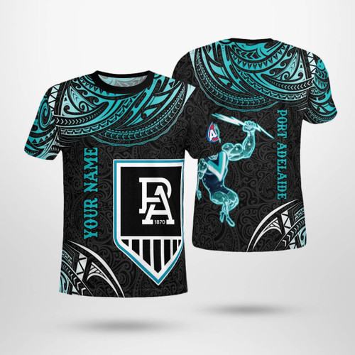 Personalized Port Adelaide Polynesian Tribal 3D T-shirt