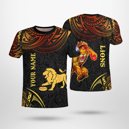 Personalized Brisbane Lions Polynesian Tribal 3D T-shirt