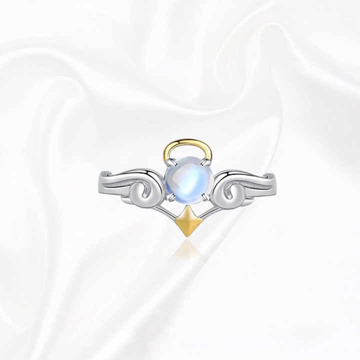 Angel Devil Silver Couple Ring Moonstone Topaz Stone