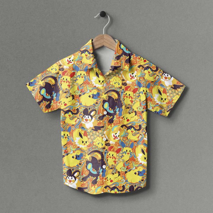 Pokemon Yellow Color Youth Short Hawaiian Shirt
