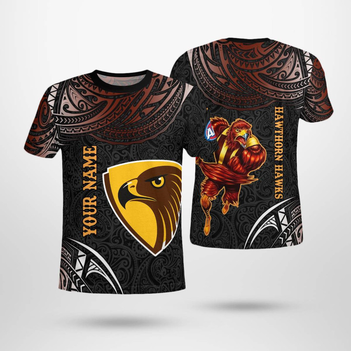 Personalized Hawthorn Hawks Polynesian Tribal 3D T-shirt