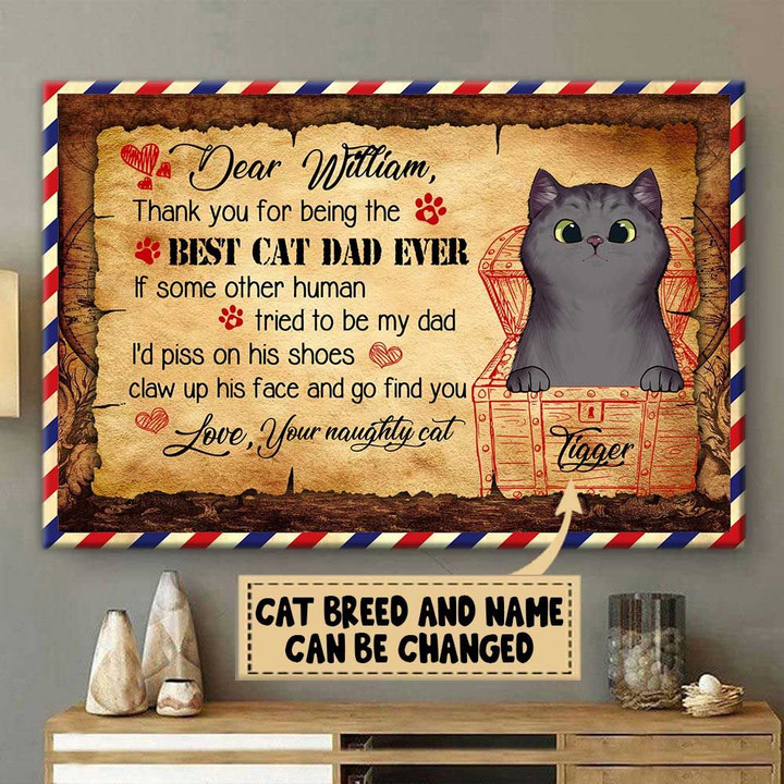 PERSONALIZED CAT AND NAME Best Cat Dad Ever Canvas DHL-15NQ012 Dreamship