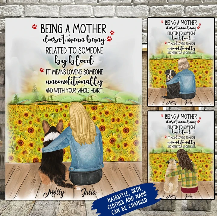 Personalized Dog and Girl BEING A MOM Canvas DHL-15TQ014
