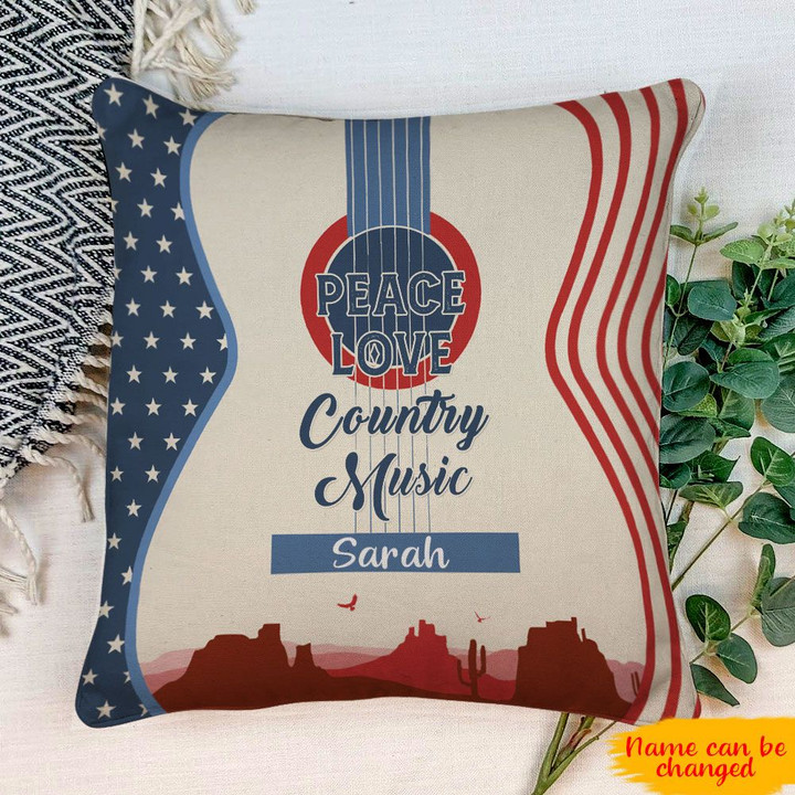 Personalized Name PEACE LOVE COUNTRY MUSIC Canvas Pillow DHL-20DD003