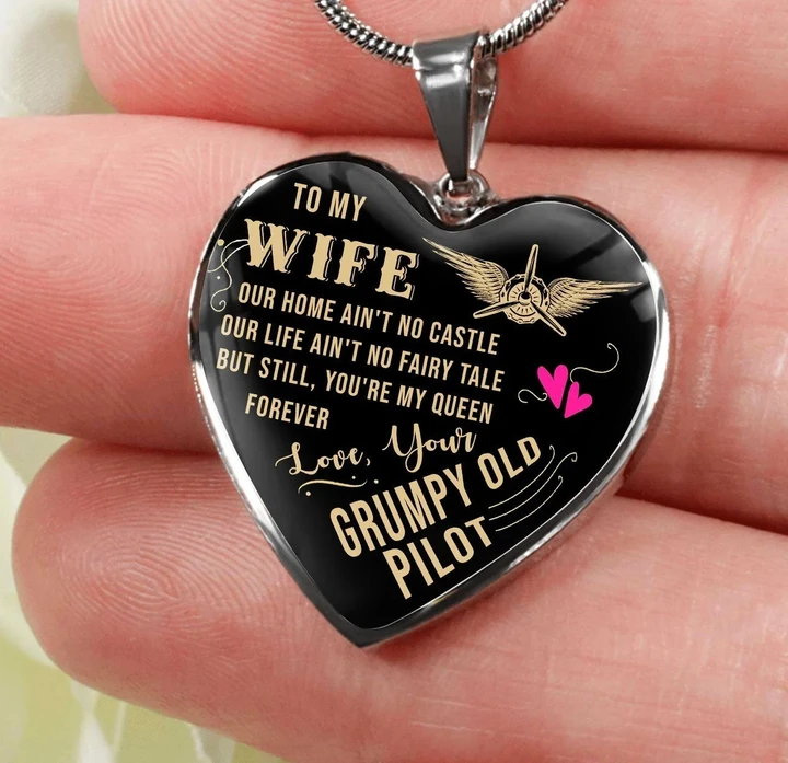 To My Wife | Grumpy Old Pilot | Necklace PHT Jewelry ShineOn Fulfillment Luxury Necklace (Silver) No