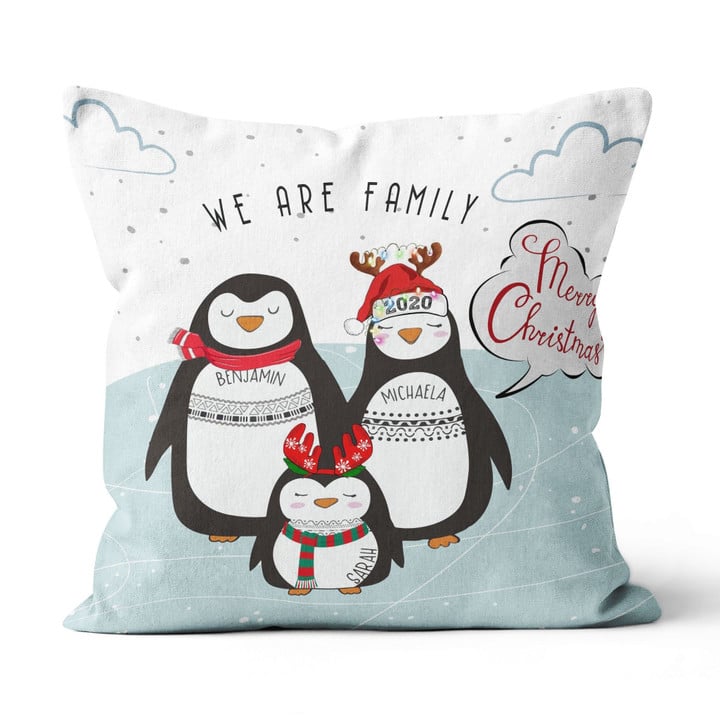 PERSONALIZED NAME PENGUIN WE ARE FAMILY Canvas Pillow DHL-20VA002 Dreamship 12x12in