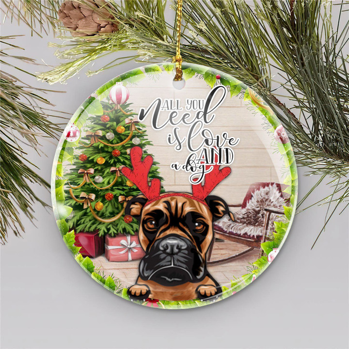 LOVE AND A DOG CHRISTMAS Circle Ornament (1 sided) Dreamship