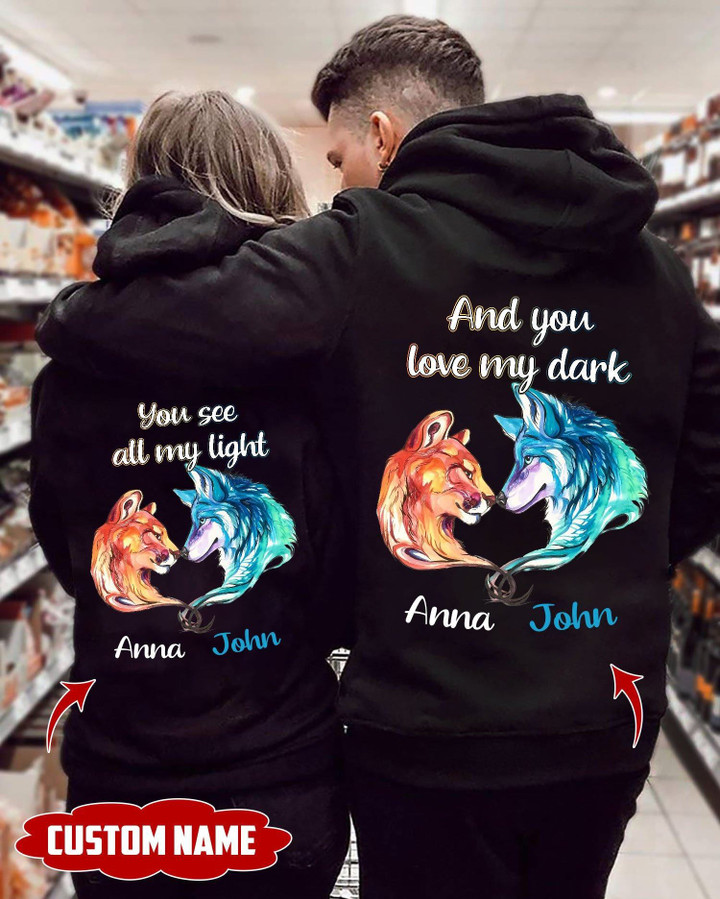 Pesonalized You See All My Light And You Love My Dark Wolf and Lion Hoodie tdh | HQT-16TP008 Apparel Dreamship